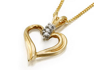 9ct Gold And Diamond Heart Pendant And 17`