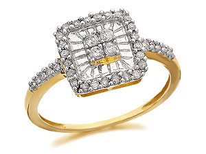 9ct Gold And Diamond Square Cluster Ring 25pts