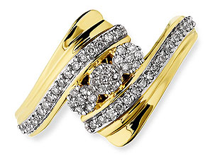 9ct gold and Diamond Three Daisies Crossover Ring 045915-K