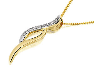 9ct gold and Diamond Wavy Pendant and Chain 049728