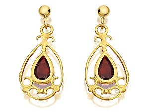 9ct Gold and Garnet Drop Earrings 071452