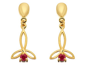 9ct gold and Ruby Celtic Trefoil Drop Earrings