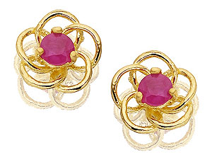 9ct Gold And Ruby Flower Earrings 5mm - 070208