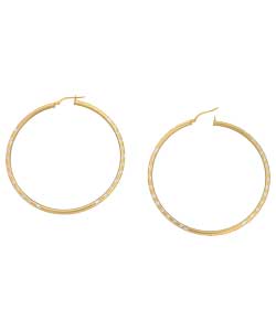 9ct Gold and Silver Diamond Cut Hoop Creole Earrings