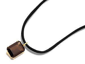 9ct Gold And Smoky Quartz Pendant On Black Cord