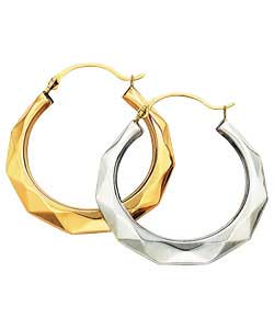 9ct gold and Sterling Silver Round Faceted Creole Earrings