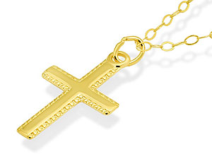 9ct Gold Beaded Edge Cross And Chain - 186605