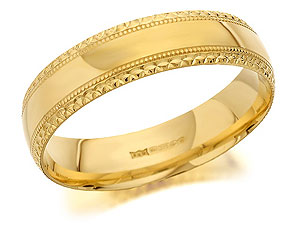 9ct Gold Beaded Edge Grooms Wedding Ring 6mm -