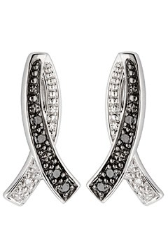 9ct Gold Black and White Diamond Twist Earrings