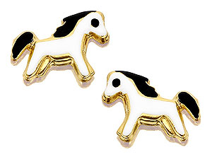 9ct gold Black and White Pony Earrings 070822