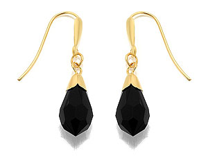 9ct Gold Black Crystal Hook Wire Earrings 15mm