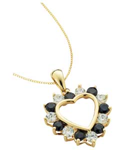 9ct Gold Black Sapphire and Cubic Zirconia Heart Pendant