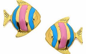 9ct Gold Blue And Pink Enamelled Fish Earrings