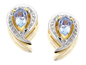 9ct Gold Blue Topaz And Diamond Curl Earrings