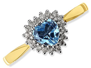 9ct gold Blue Topaz and Diamond Heart Cluster Ring 048413-L
