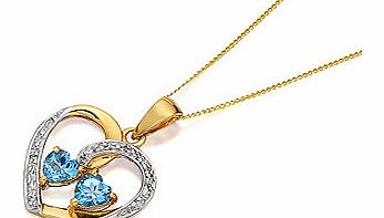 9ct Gold Blue Topaz And Diamond Heart Pendant