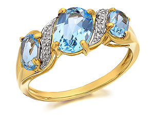 9ct Gold Blue Topaz And Diamond Ring - 048437