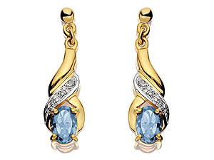 9ct gold Blue Topaz and Diamond Swirl Drop