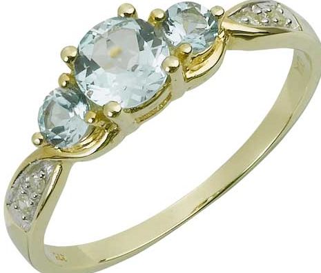9ct Gold Blue Topaz and Diamond Trilogy Ring