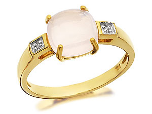 9ct Gold Cabouchon Rose Quartz And Diamond Ring