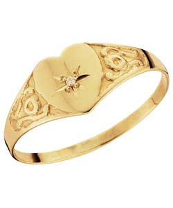 9ct Gold Childrens Diamond Set Heart Signet Ring