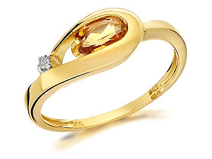 9ct Gold Citrine And Diamond Ring - 180319