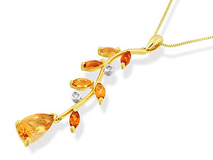 9ct gold Citrine and Diamond Tendril Pendant and Chain 049706