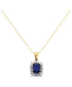 9ct Gold Created Ceylon Sapphire and Diamond Pendant