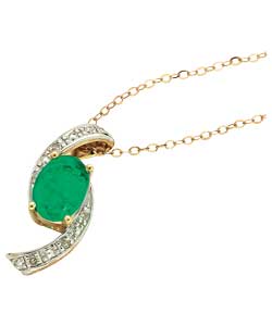 9ct gold Created Emerald and Diamond Crossover Pendant