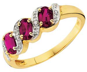 9ct Gold Created Ruby and Diamond 3 Stone Ring