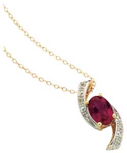 9ct gold Created Ruby and Diamond Crossover Pendant