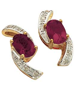 9ct gold Created Ruby and Diamond Crossover Stud Earrings
