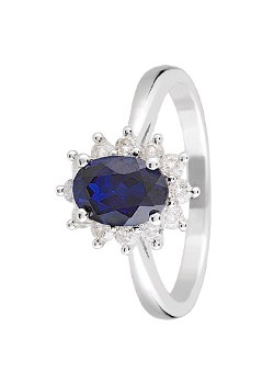 9ct Gold Created Sapphire and Diamond Cluster Ring
