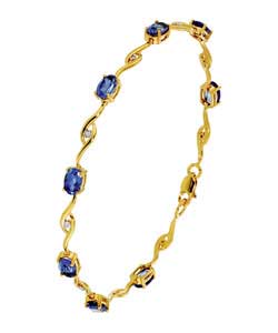 9ct gold Created Tanzanite and Diamond Wave Bracelet