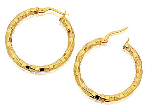 9ct Gold Crinkly Hoop Earrings 32mm - 072305