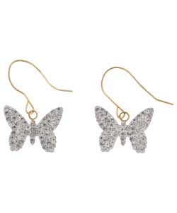 9ct Gold Crystal Butterfly Drop Earrings