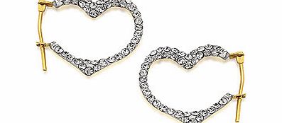 9ct Gold Crystal Heart Creole Earrings 18mm -