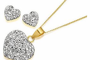9ct Gold Crystal Heart Pendant And Earring Gift