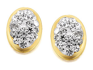 9ct Gold Crystal Oval Earrings 6mm - 070623