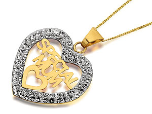 9ct Gold Crystal Special Mum Heart Pendant And