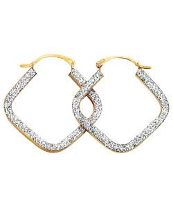 9ct gold Crystal Square Tube Rhomboid Creole Earrings