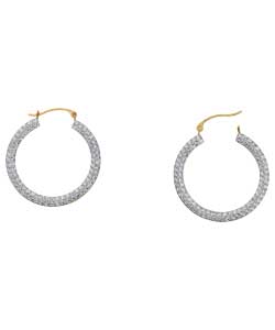 9ct Gold Crystal Square Tube Round Creole Earrings