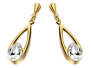 9ct Gold Crystal Teardrop Earrings 26mm - 074060