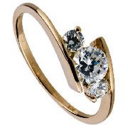 9ct gold CUBIC ZIRCONIA BYPASS RING, K