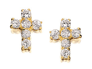 9ct Gold Cubic Zirconia Cross Earrings 8mm -