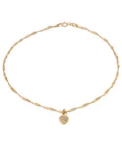 9ct Gold Cubic Zirconia Heart Curb Anklet