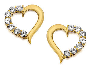 9ct Gold Cubic Zirconia Heart Earrings 11mm -