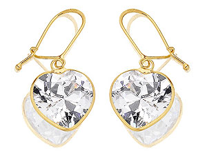 9ct Gold Cubic Zirconia Heart Earrings 15mm -