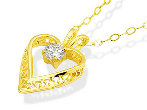 9ct gold Cubic Zirconia Heart Pendant and Chain