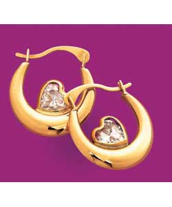 9ct gold Cubic Zirconia Heart Round Creole Earrings